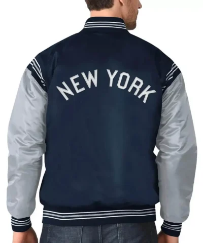 Navy Gray New York Yankees Varsity Satin Jackets