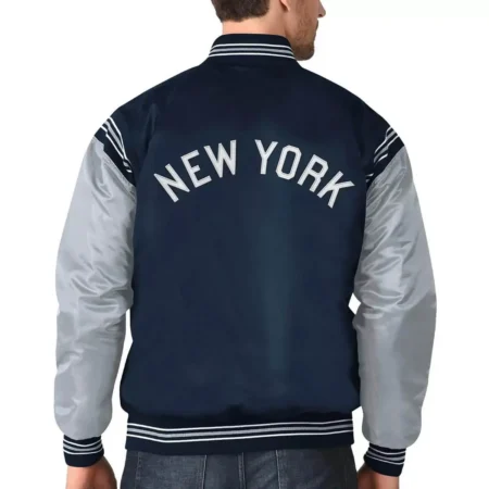 Navy Gray New York Yankees Varsity Satin Jackets