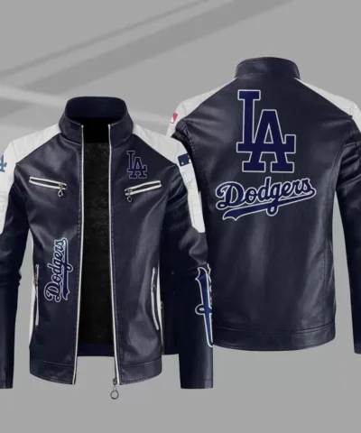 Navy White MLB Los Angeles Dodgers Leather Jacket