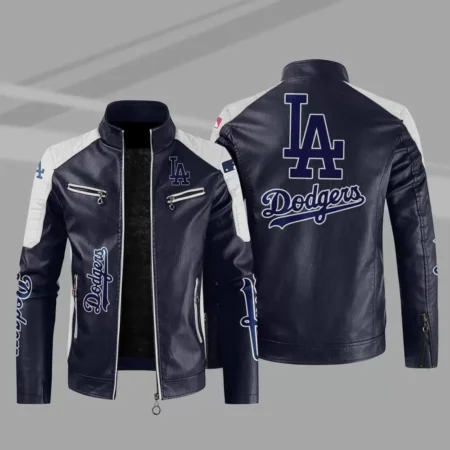 Navy White MLB Los Angeles Dodgers Leather Jacket