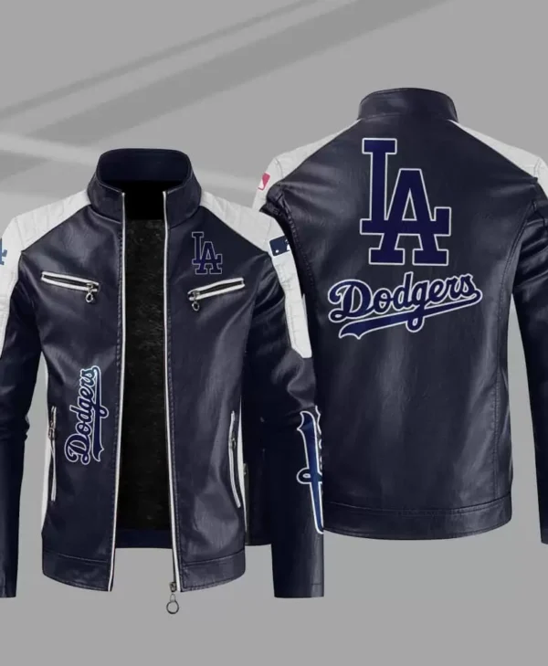Navy White MLB Los Angeles Dodgers Leather Jacket