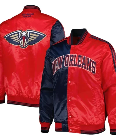 New Orleans Pelicans Fast Break Navy Red Satin Jacket