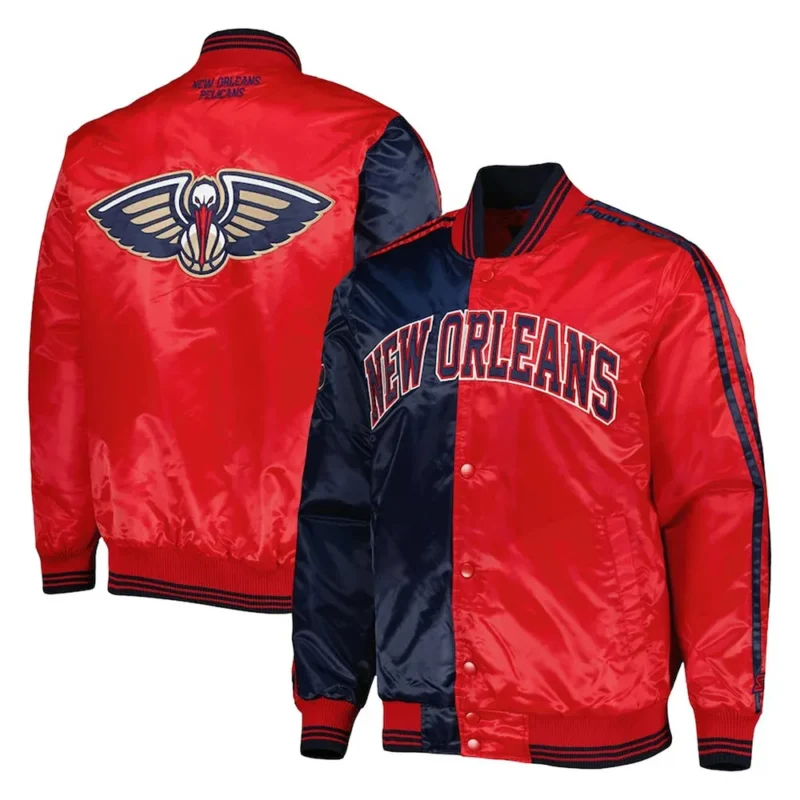 New Orleans Pelicans Fast Break Navy Red Satin Jacket