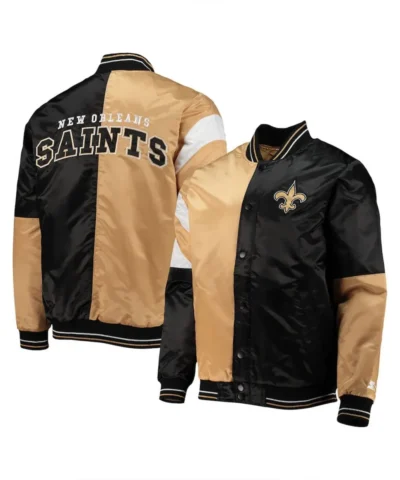 New Orleans Saints Leader Black and Gold Satin Jacket