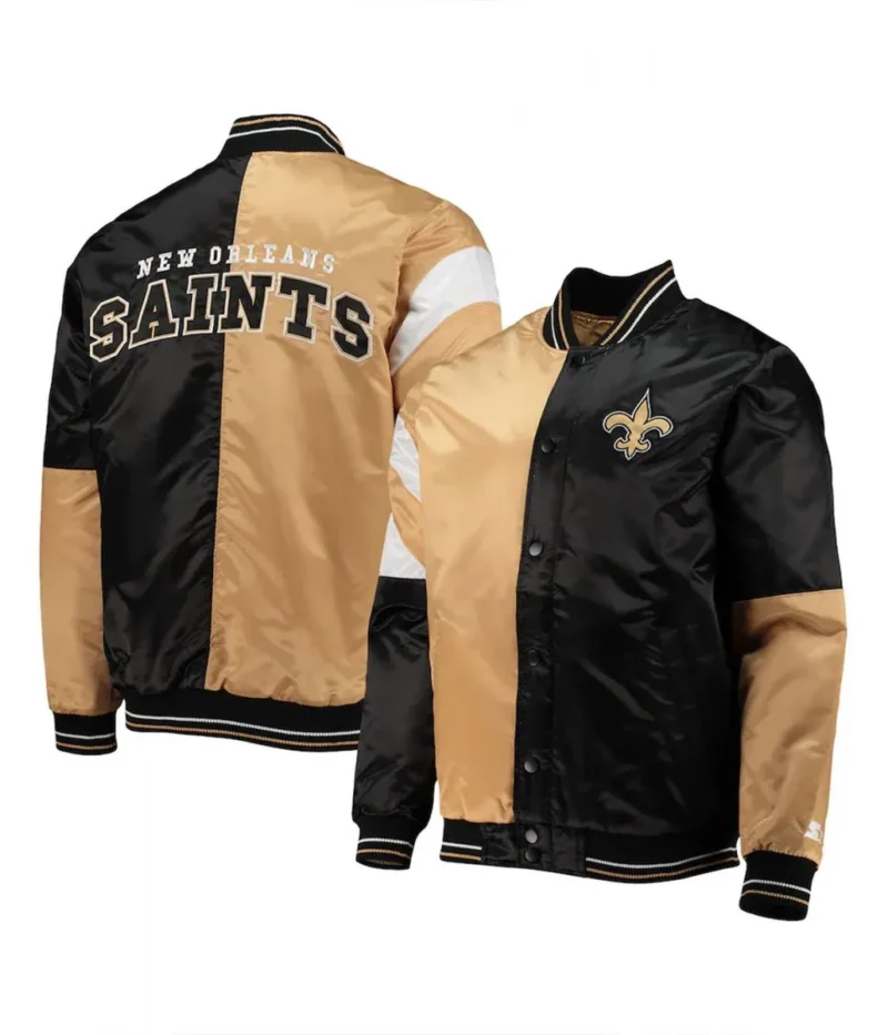 New Orleans Saints Leader Black and Gold Satin Jacket
