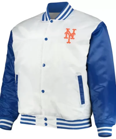 New York Mets Satin White Royal Full Snap Jacket