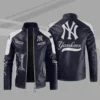 New York Yankees Block Blue White MLB Leather Jacket