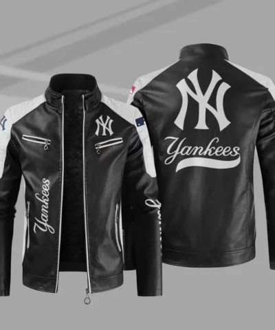 New York Yankees Block White Black MLB Leather Jacket