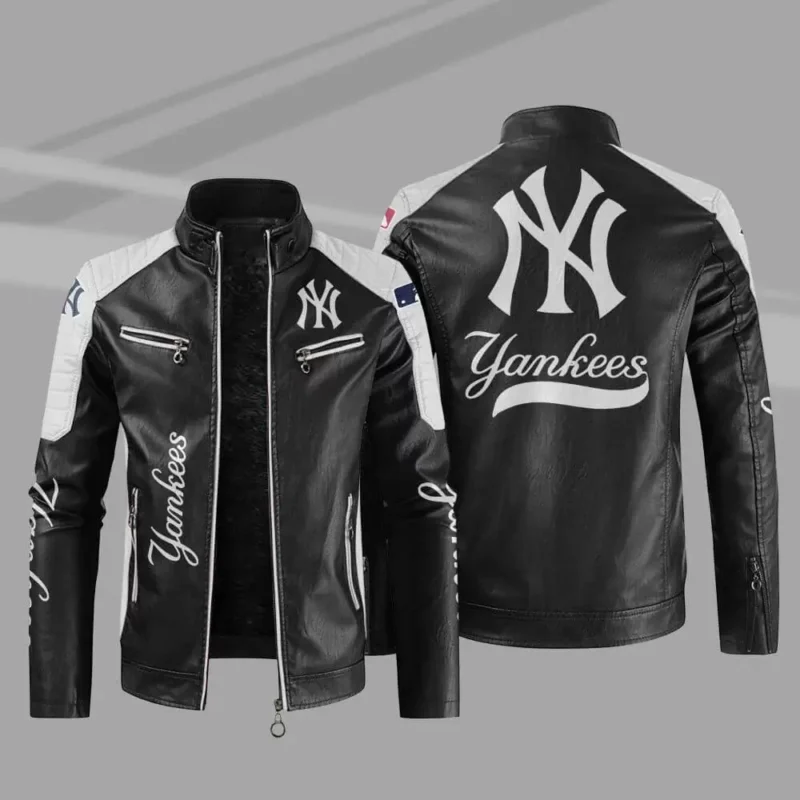 New York Yankees Block White Black MLB Leather Jacket