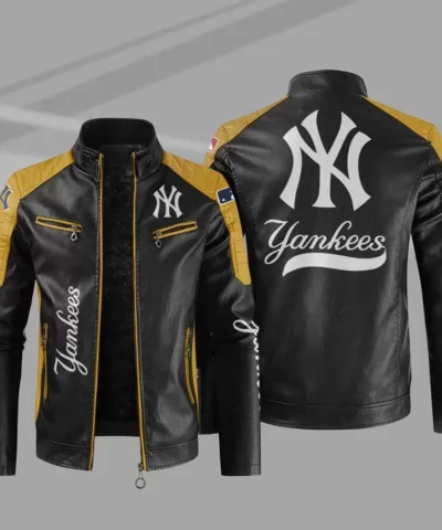 New York Yankees Block Yellow Black Leather Jacket