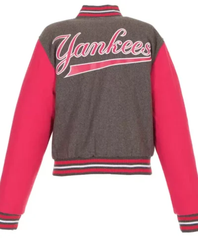 New York Yankees Pink Gray Wool Snap Varsity Jackets