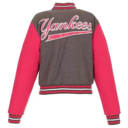 New York Yankees Pink Gray Wool Snap Varsity Jackets