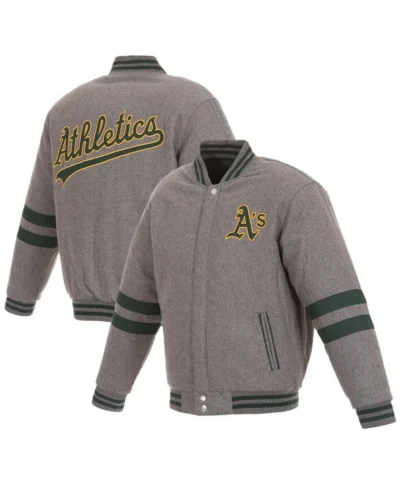 Oakland Athletics Letterman Gray Wool Jacket