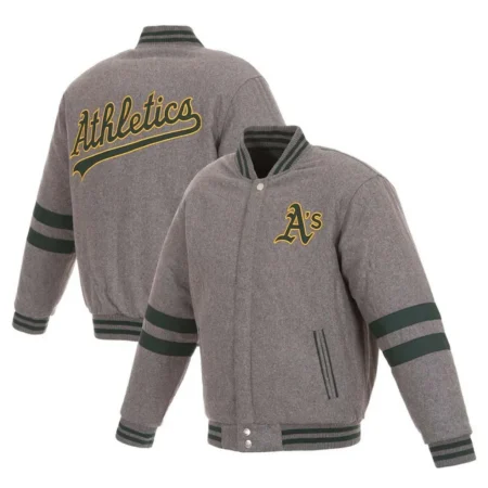 Oakland Athletics Letterman Gray Wool Jacket