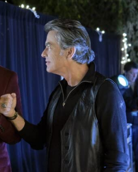 One December Night Peter Gallagher Black Leather Vest