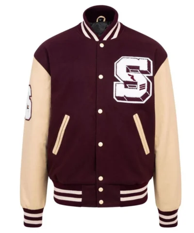 Panther Stadium Letterman Burgundy and Beige Jacket