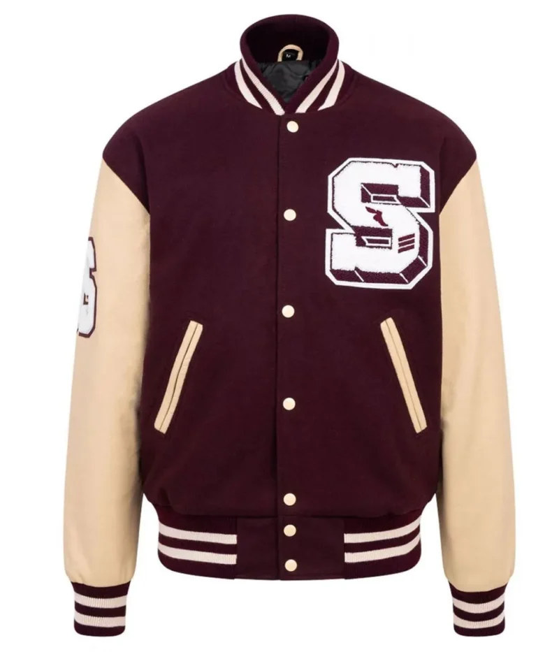 Panther Stadium Letterman Burgundy and Beige Jacket