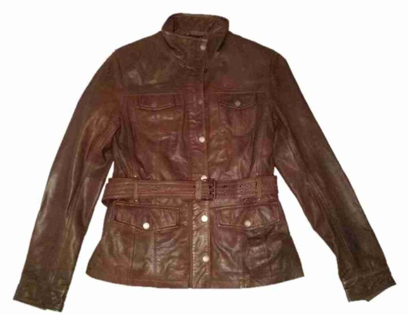 Pelle Brown Distressed Belted Hipster Jacket