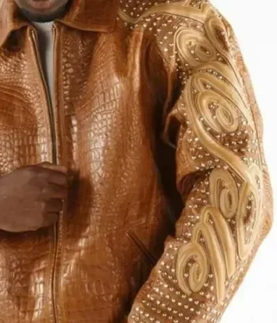 Pelle Pelle Alligator Texture Brown Leather Jacket