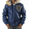 Pelle Pelle Blue PP Crest Fur Hood Leather Jacket