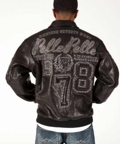 Pelle Pelle Encrusted Varsity Black Leather Luster Jacket