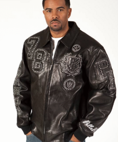 Pelle Pelle Encrusted Varsity Black Luster Jacket