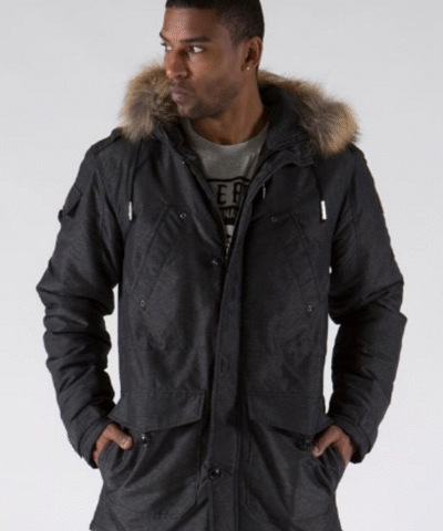 Pelle Pelle Fur Hood Snorkel Black Nylon Jacket