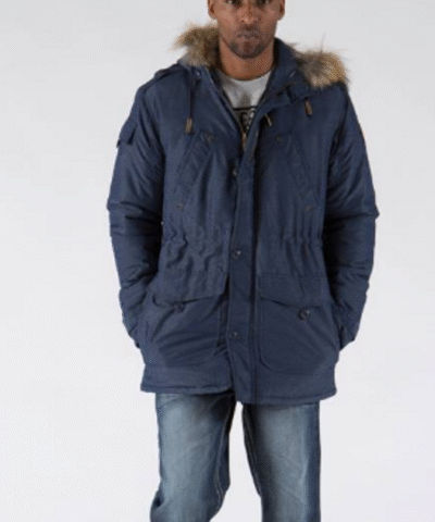Pelle Pelle Fur Hood Snorkel Blue Nylon Jacket