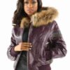 Pelle Pelle Fur Hooded Purple Leather Jacket