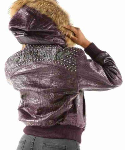 Pelle Pelle Fur Hooded Purple Leather Purple Jacket