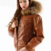 Pelle Pelle Leather Fur Collar Brown Jacket