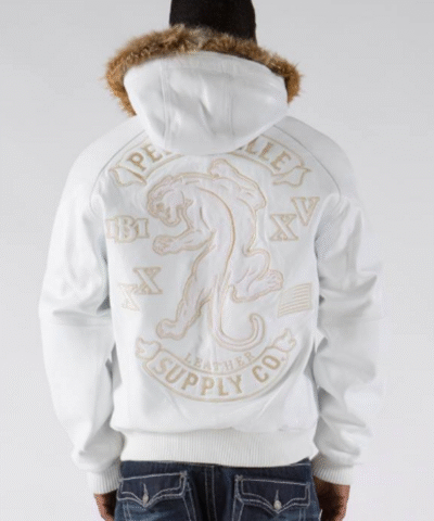Pelle Pelle Panther Fur Hood White Plush Jacket
