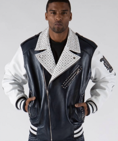 Pelle Pelle Varsity Biker Navy Plush Leather Jacket