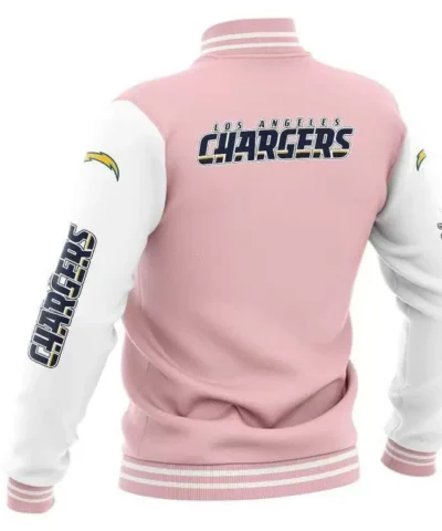 Pink Los Angeles Chargers NFL Baseball Varsity Jacket