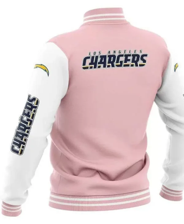 Pink Los Angeles Chargers NFL Baseball Varsity Jacket