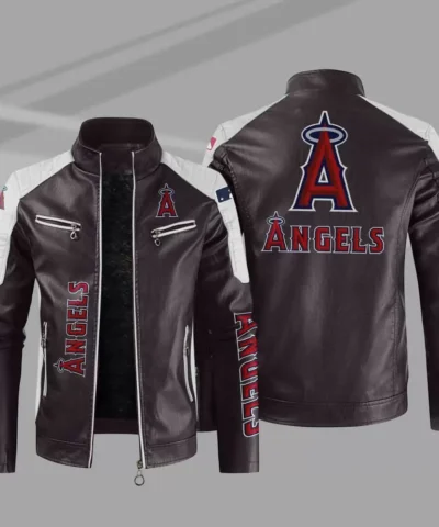 Purple White Los Angeles Angels Block Leather Jacket