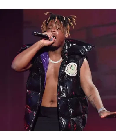 Rapper Juice Wrld Black Puffer Vest With Studs