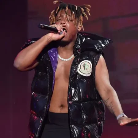 Rapper Juice Wrld Black Puffer Vest With Studs