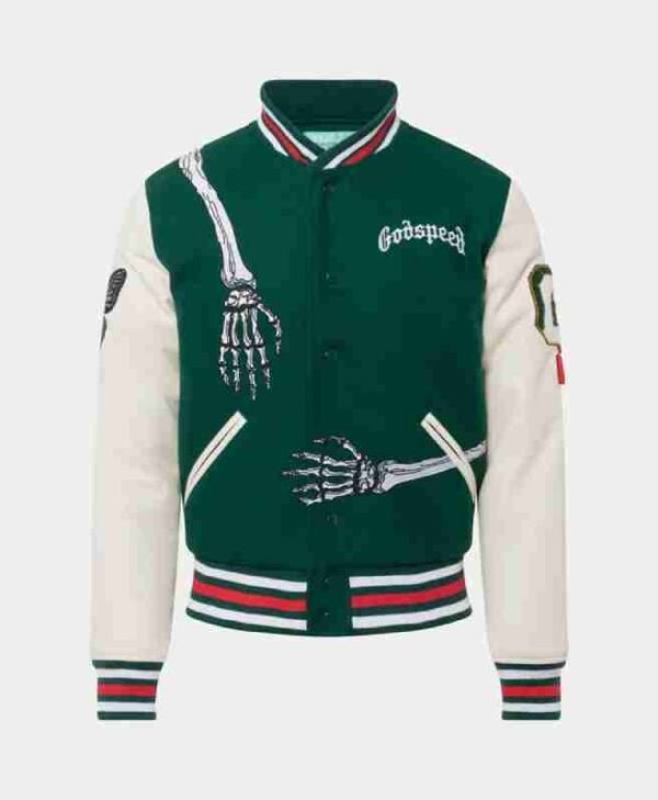 Rod Godspeed Skull Varsity Green Jacket