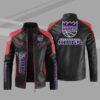 Sacramento Kings NBA Block Black Red Leather Jacket