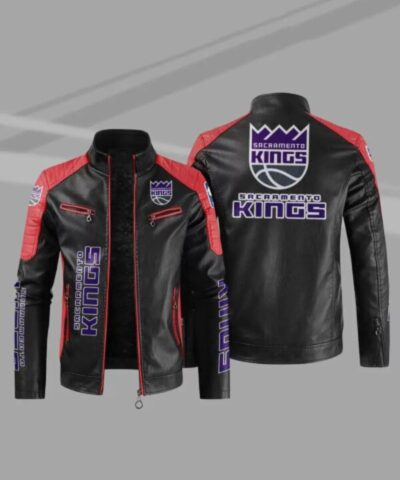 Sacramento Kings NBA Block Black Red Leather Jacket