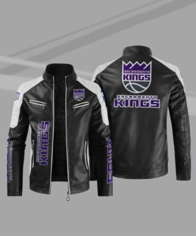 Sacramento Kings NBA Block Black White Leather Jacket