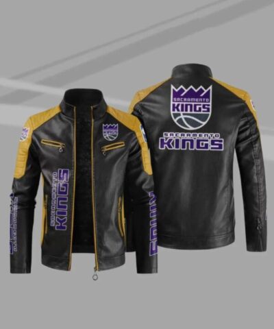 Sacramento Kings NBA Block Black Yellow Leather Jacket