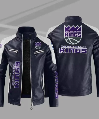 Sacramento Kings NBA Block Blue Leather Jacket