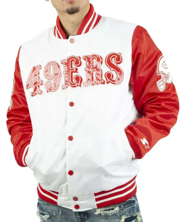 San Francisco 49ers White and Red Satin Jacket