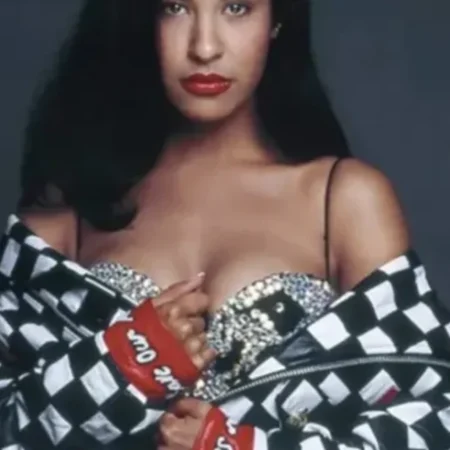 Selena Quintanilla Black and White Checkered Motorcycle Leather Jacket