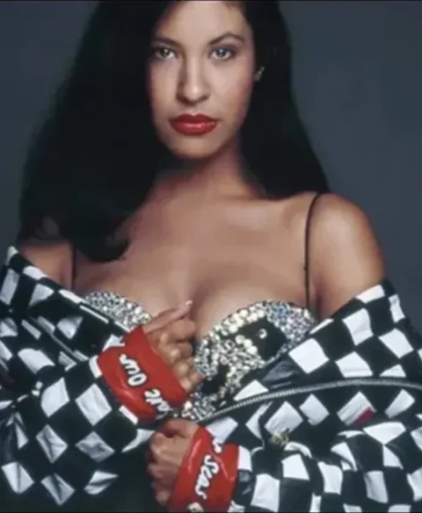 Selena Quintanilla Black and White Checkered Motorcycle Leather Jacket