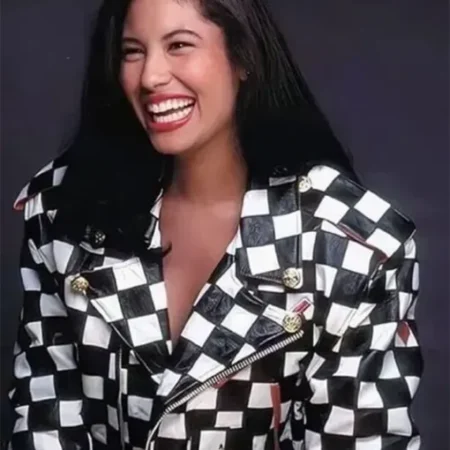 Selena Quintanilla Checkered Motorcycle Leather Jacket