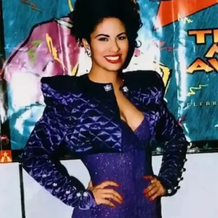 Selena Quintanilla Purple Quilted Cropped Satin Jacket 1