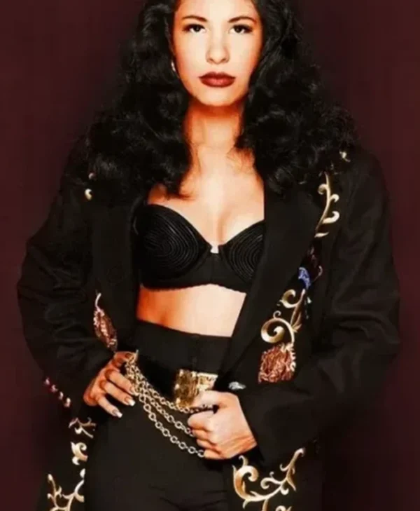 Selena Quintanilla Singer Embroidered Black Coat